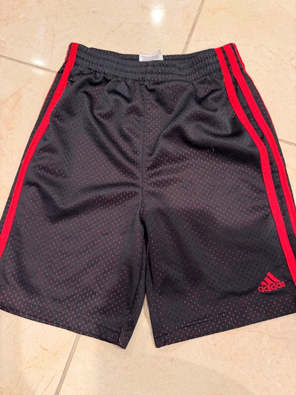 adidas Boy's Black Athletic Shorts with Red Stripes